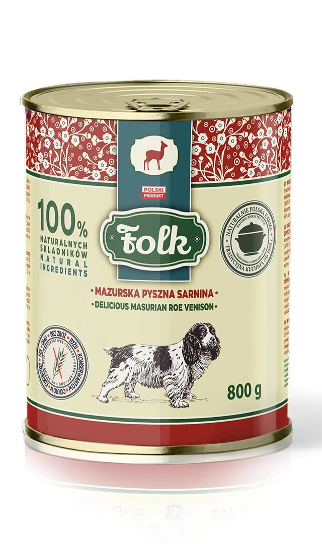 FOLK Delicious Masurian Roe Venison - Wet Dog Food - 800g