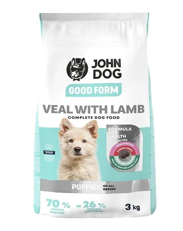 JOHN DOG Junior Good Form Veal With Lamb - Dry Dog Food - 3kg