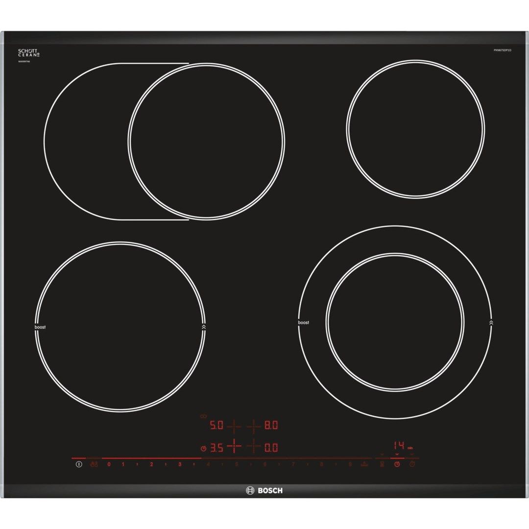 Bosch Serie 8 PKN675DP1D Hob Black Stainless Steel Built-In Ceramic 4 Zone(S)