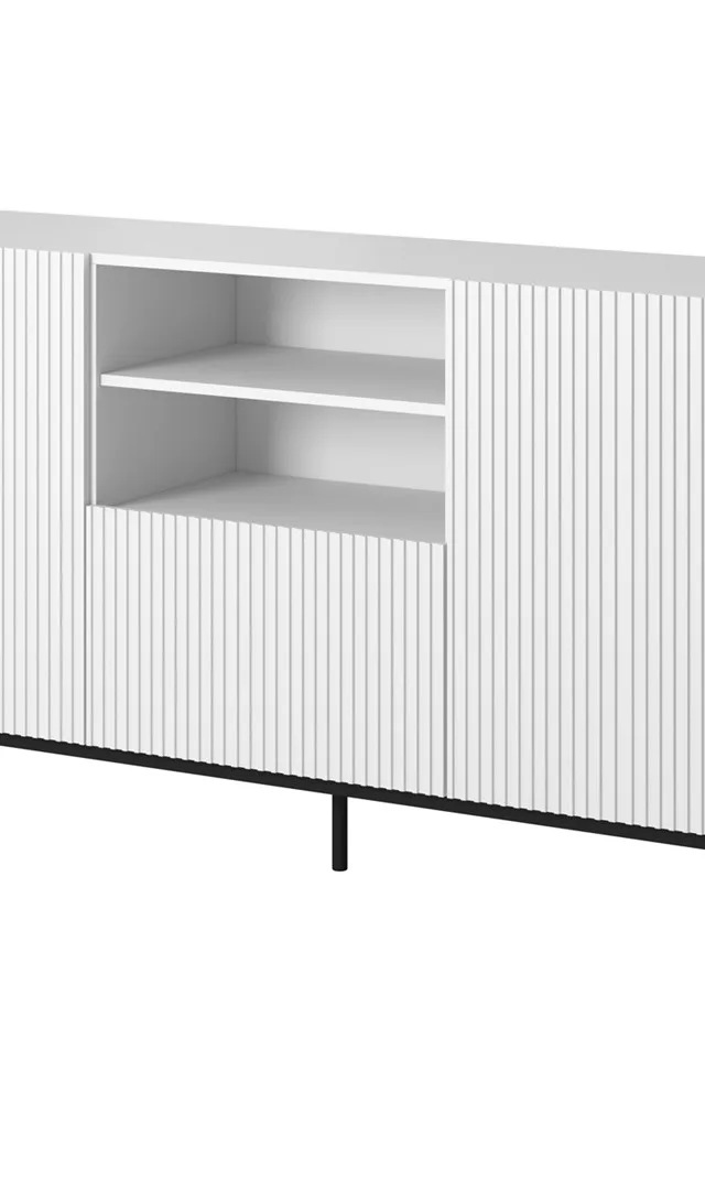 PAFOS Chest Of Drawers On A Black Steel Frame 150x40x90 Cm White Matt