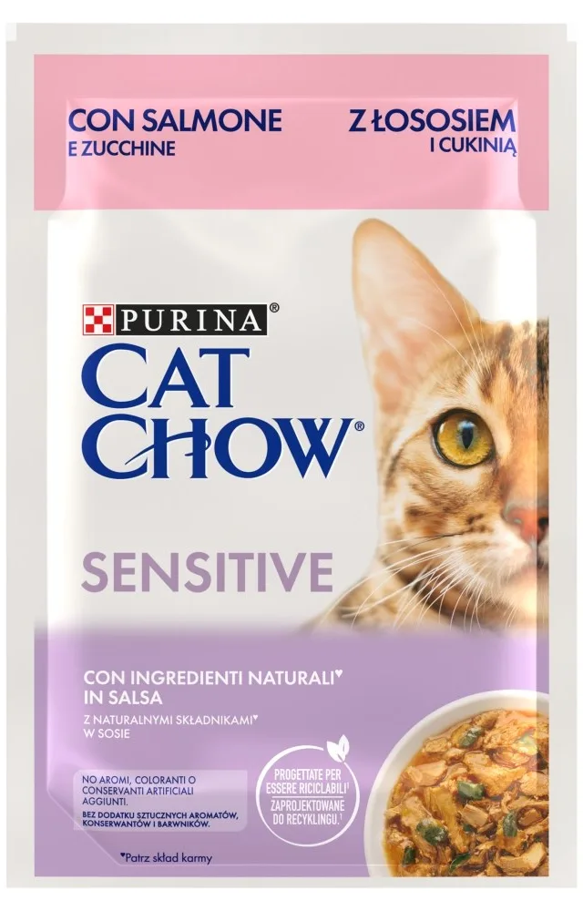 Purina Cat Chow Sensitive Gig With Salmon And Zucchini In Sauce - Wet Food For Cats - 85 G