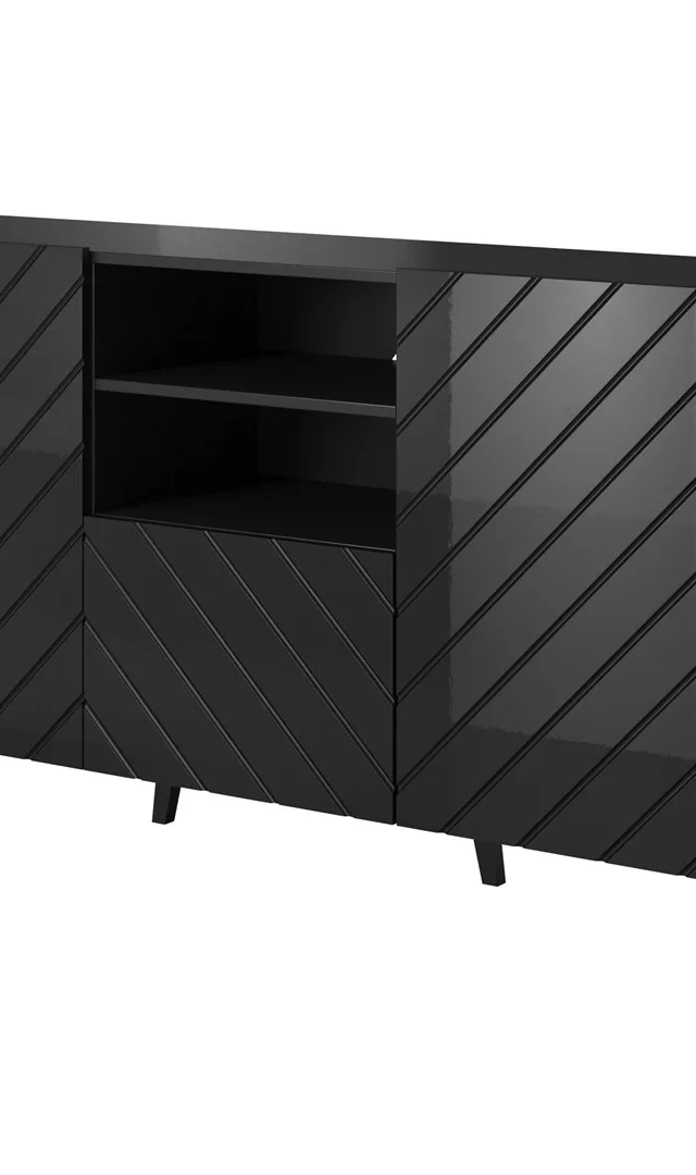 ABETO Chest Of Drawers 150x42x82 Gloss Black/Black