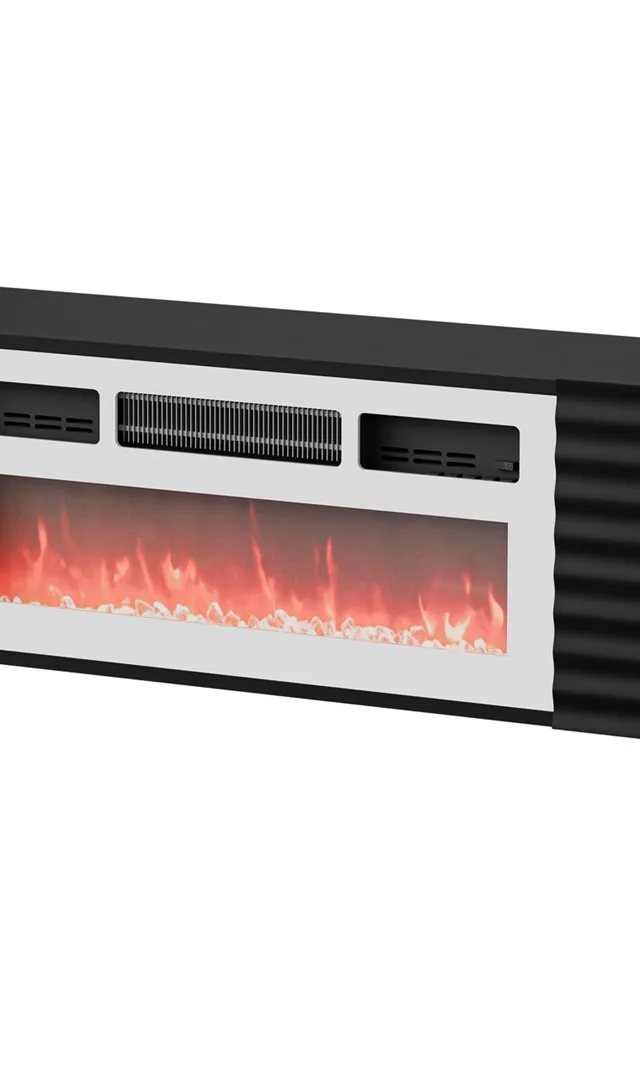 Cama RTV Cabinet TULA 183x35x37 Black Matt White Fireplace