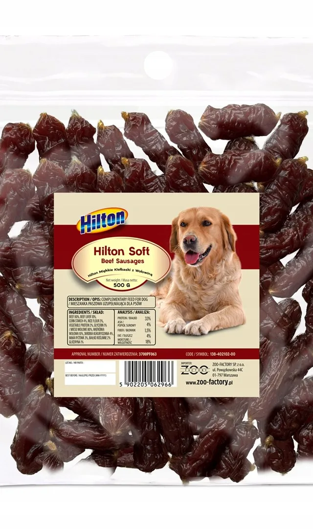 HILTON Soft Sausages With Beef - Dog Treat - 500g