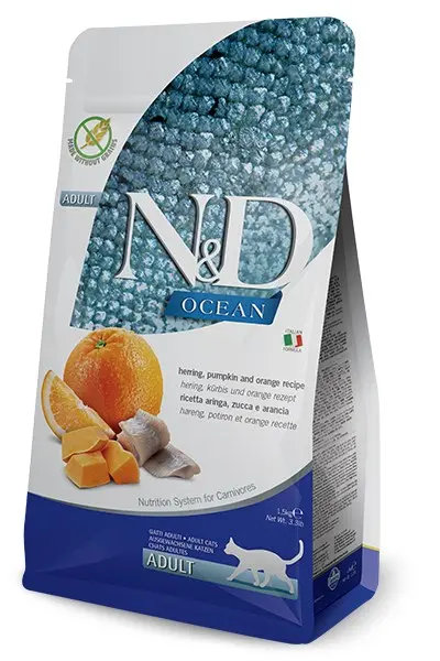 FARMINA N D Ocean Herring Pumpkin Orange Adult - Dry Cat Food - 1 5 Kg