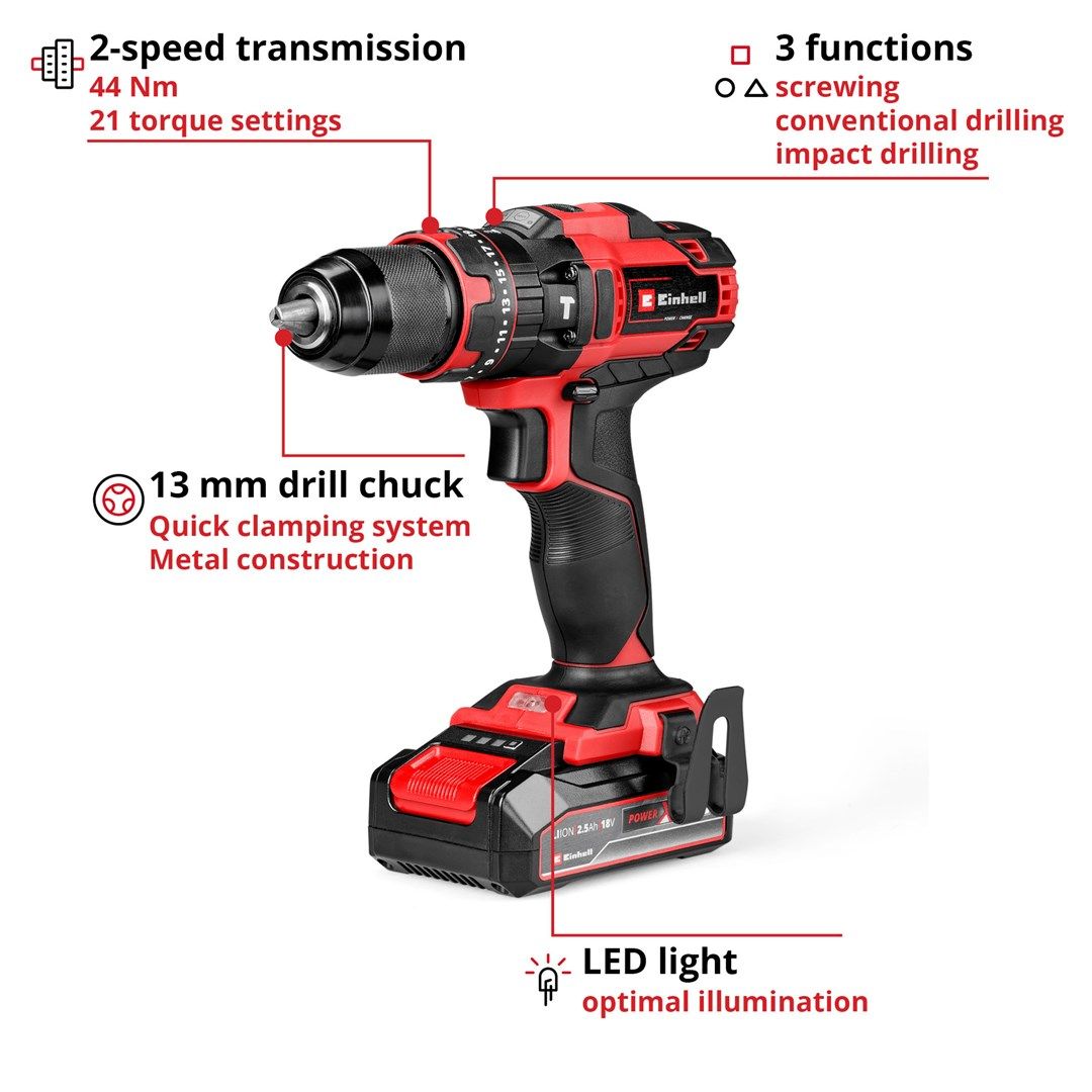 Einhell Drill TE-CD 18/44 Li 1x2.5 Ah