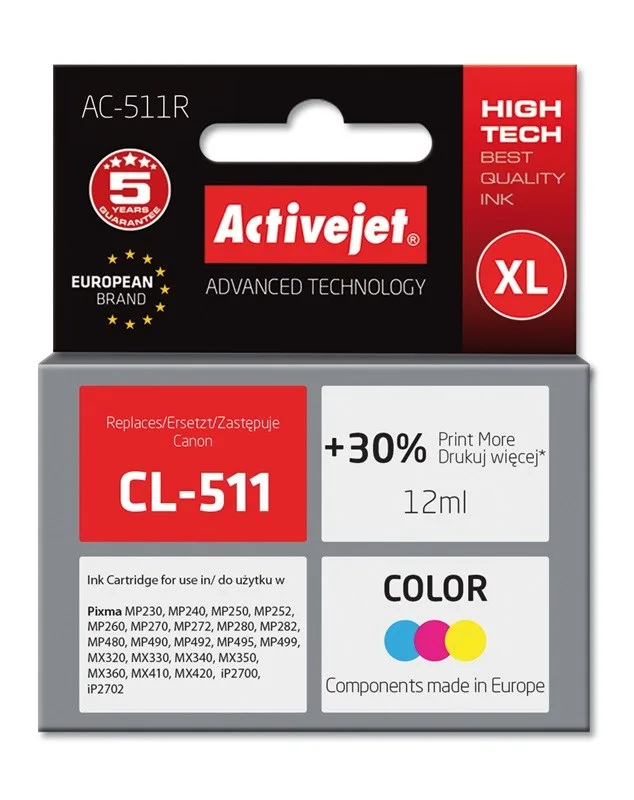 Activejet AC-511R ink (replacement for Canon CL-511; Premium; 12 ml; color)
