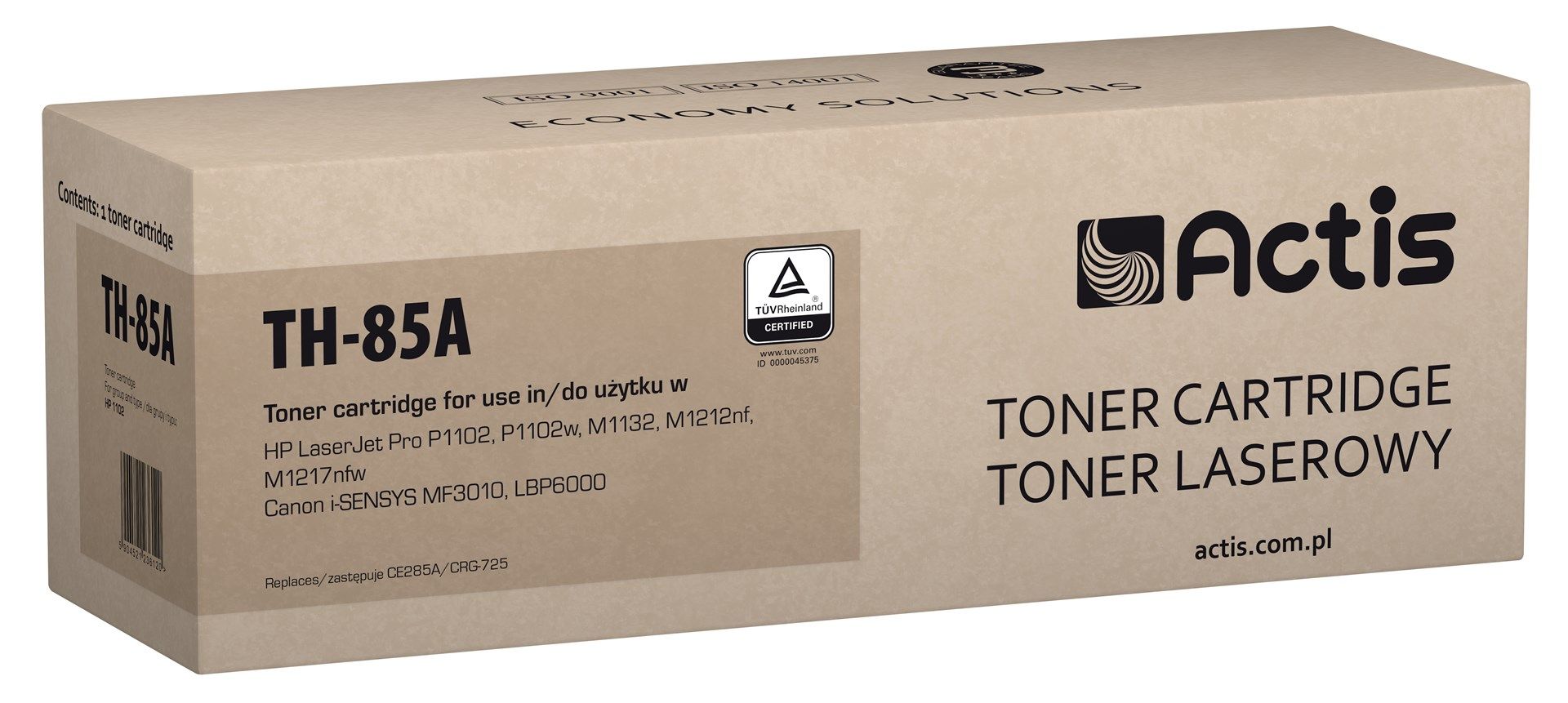 Actis TH-85A toner (replacement for HP 85A CE285A, Canon CRG-7225; Standard; 1600 pages; black)