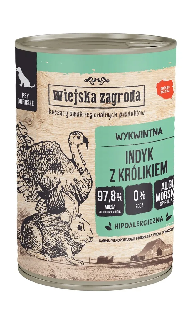 WIEJSKA ZAGRODA Turkey With Rabbit - Wet Dog Food - 400g
