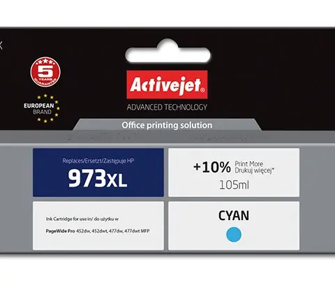 Activejet AH-973CRX ink (replacement for HP 973XL F6T81AE; Premium; 105 ml; cyan)
