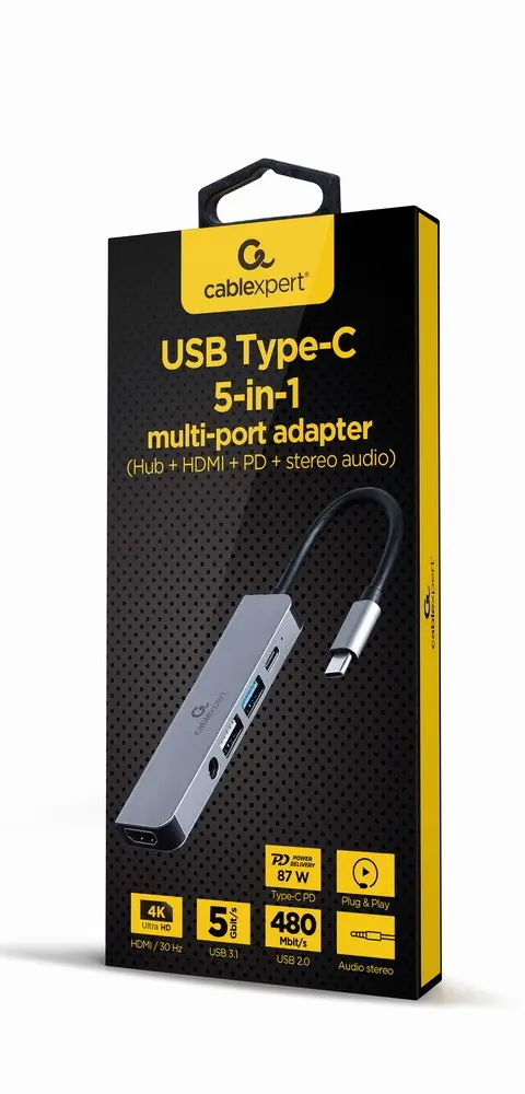 Gembird A-CM-COMBO5-02 laptop dock/port replicator Wired USB 3.2 Gen 1 (3.1 Gen 1) Type-C Silver