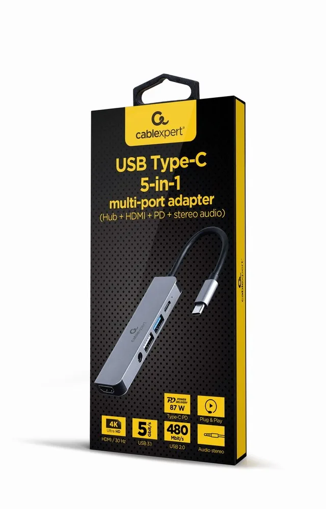 Gembird A-CM-COMBO5-02 laptop dock/port replicator Wired USB 3.2 Gen 1 (3.1 Gen 1) Type-C Silver