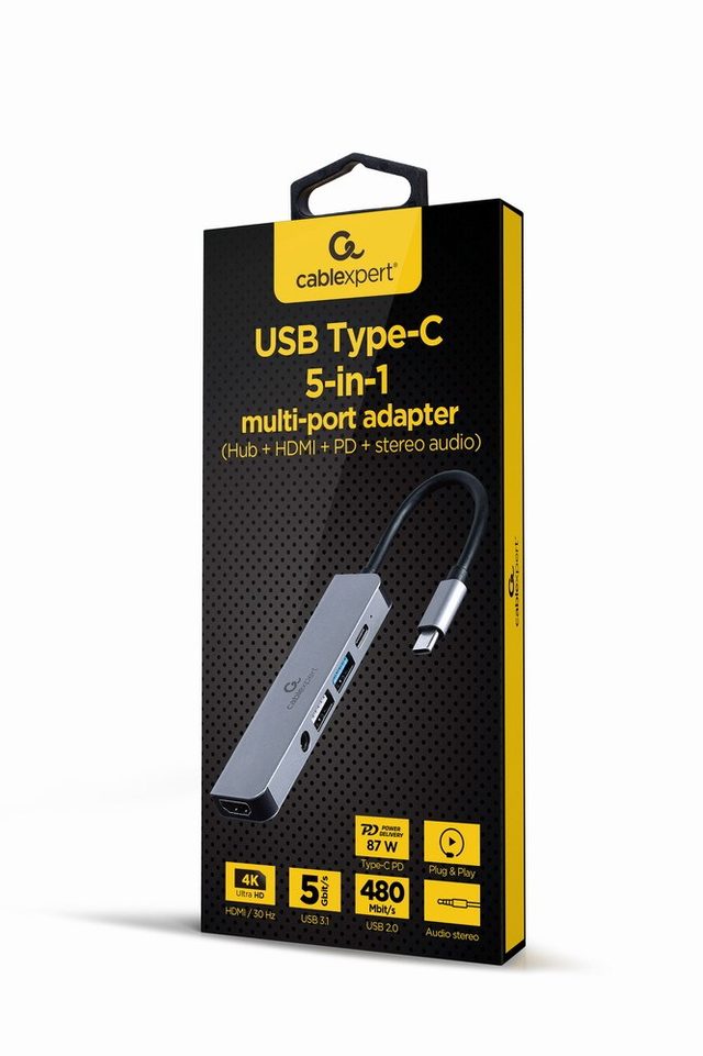 Gembird A-CM-COMBO5-02 laptop dock/port replicator Wired USB 3.2 Gen 1 (3.1 Gen 1) Type-C Silver