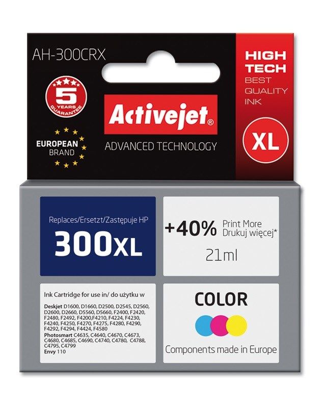 Activejet AH-300CRX Ink (replacement HP 300XL CC644EE; Premium; 21 ml; color)