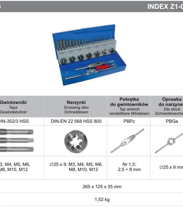 FANAR TAPS + DIES SET 31 pcs. M3-M12 CZB-31 HSS