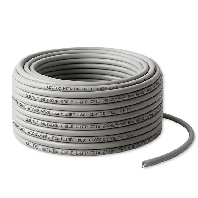Qoltec Kabel sieciowy skrętka UTP do Patchcordu | Miedziany Cu |CAT6 | High speed 1Gb/s | LAN | 50m | szary