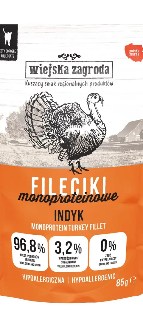 WIEJSKA ZAGRODA Monoprotein Turkey Fillets – Wet Food For Cats – 85 G