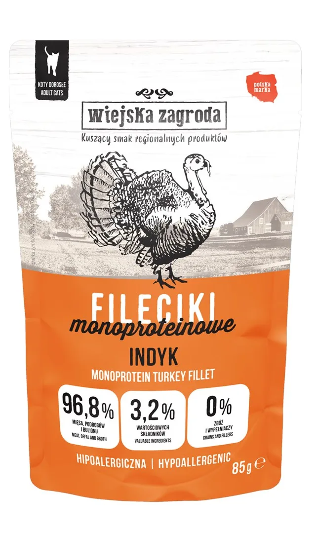 WIEJSKA ZAGRODA Monoprotein Turkey Fillets – Wet Food For Cats – 85 G