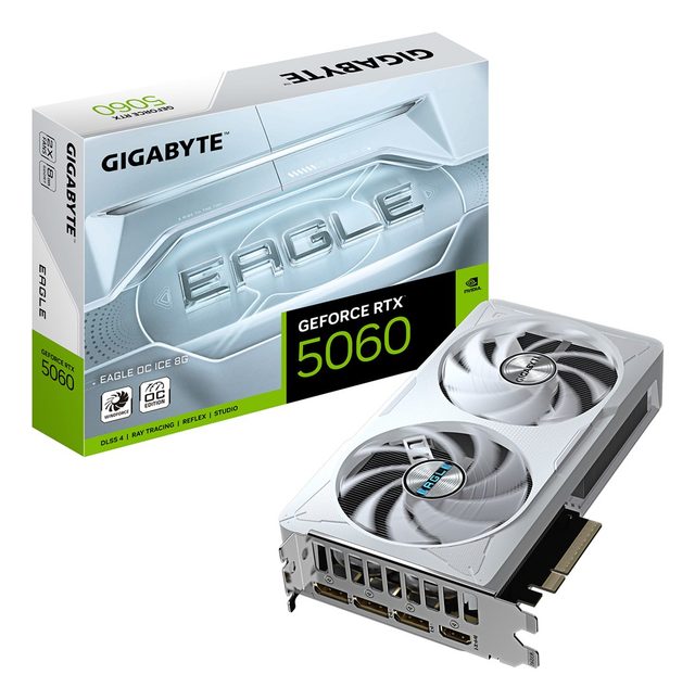 GIGABYTE GeForce RTX 5060 EAGLE OC ICE 8G Graphics Card - 8GB GDDR7, 128bit, PCI-E 5.0, 2550 MHz Core Clock, 3 x DisplayPort, 1 x HDMI, GV-N5060EAGLEOC ICE-8GD