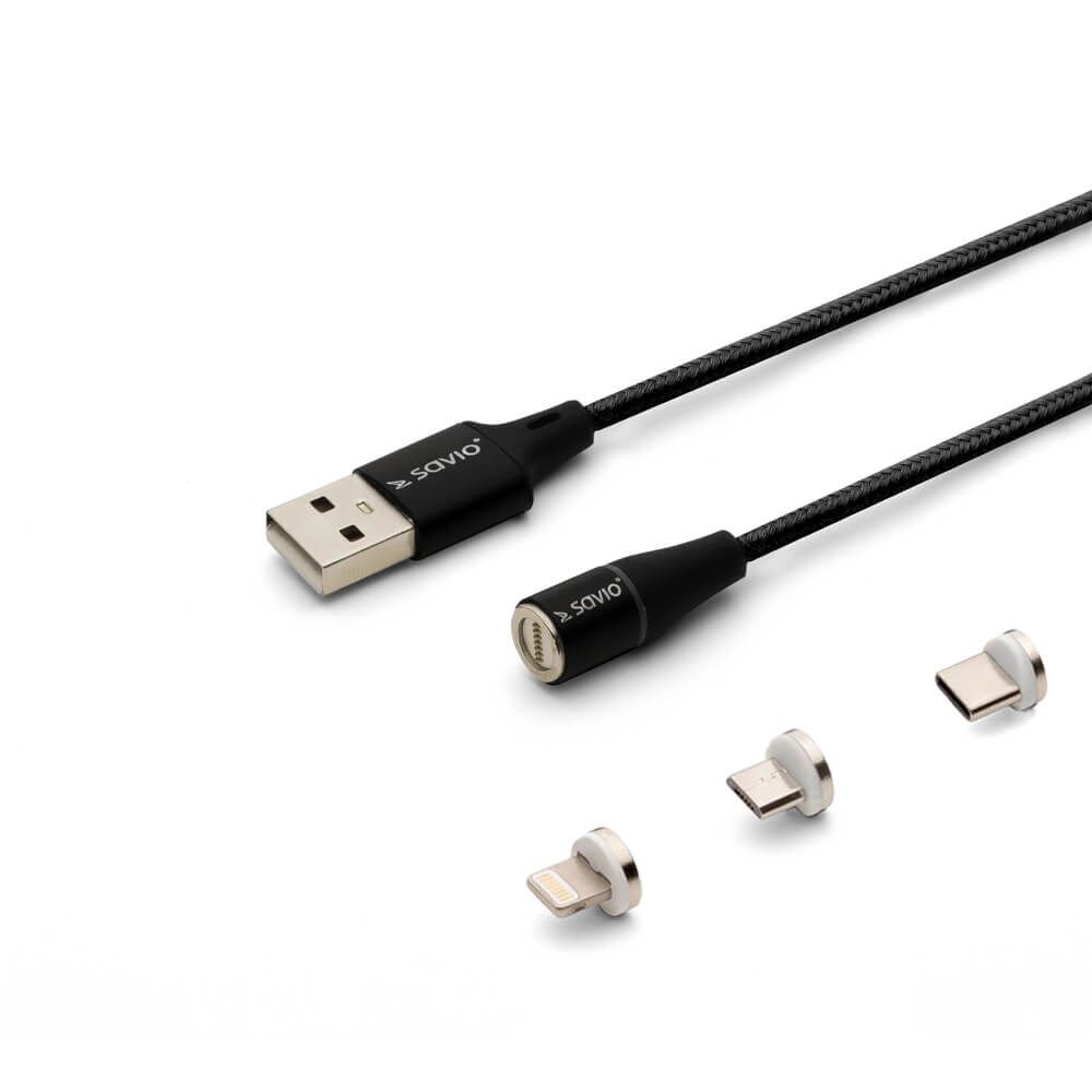 Savio CL-155 USB cable USB 2.0 2 m USB A USB C/Micro-USB B/Lightning 0.48 Gbit/s Black
