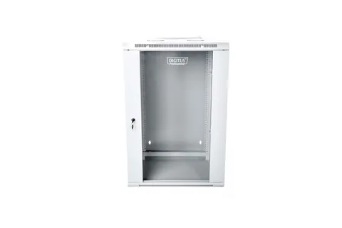 19" 15U wall-mounted network rack cabinet 600x600, glass door, grey, split design, assembled, 60kg