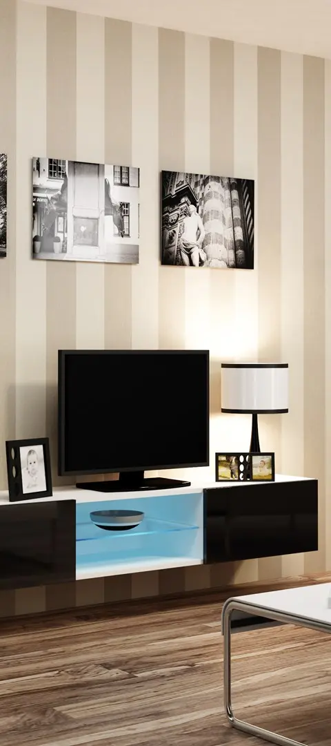 Cama TV Stand VIGO GLASS 30/180/40 White/Black Gloss