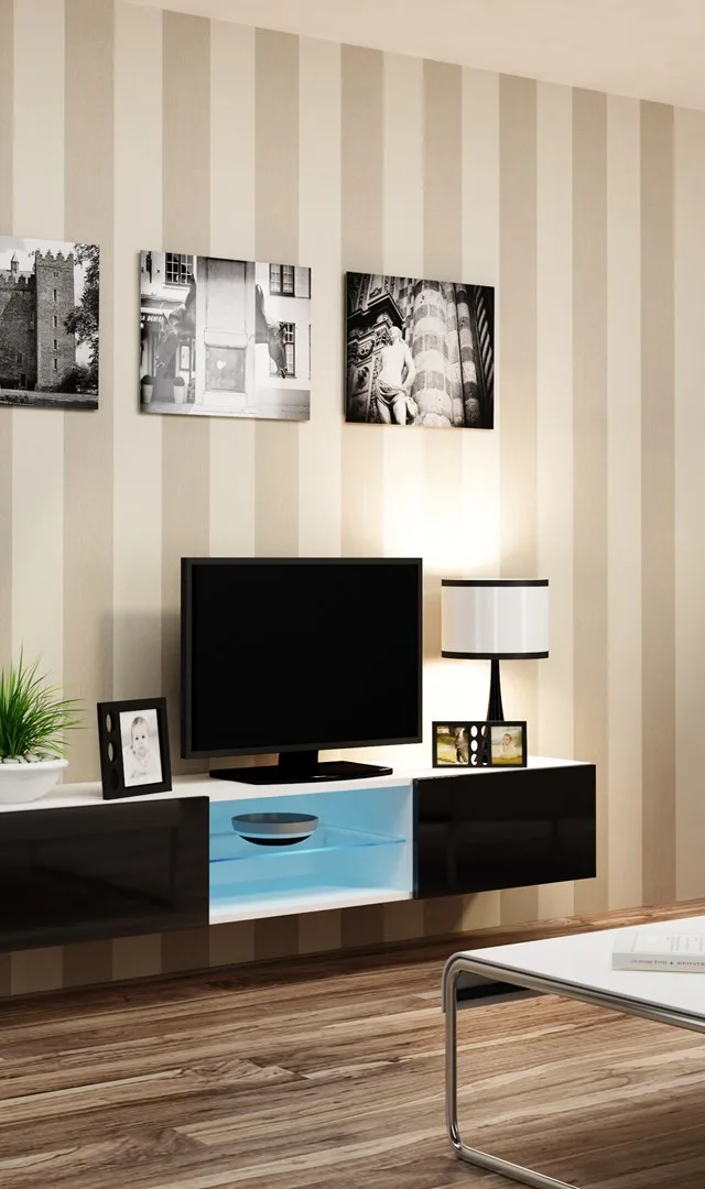 Cama TV Stand VIGO GLASS 30/180/40 White/Black Gloss