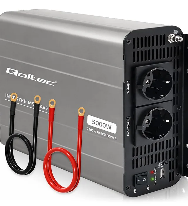 Qoltec Przetwornica napięcia MS Wave | 12V na 230V | 2500/5000W | USB | Kompatybilna z LiFePO4 GEL AGM