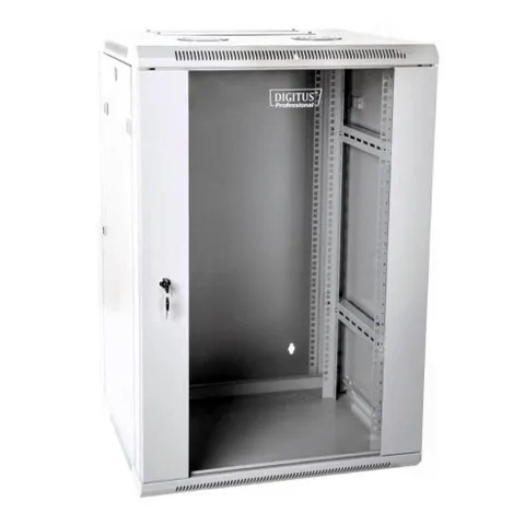 Wall-mounted network cabinet 19" 18U rack 600x600, door glass, gray, split, folded, 60kg
