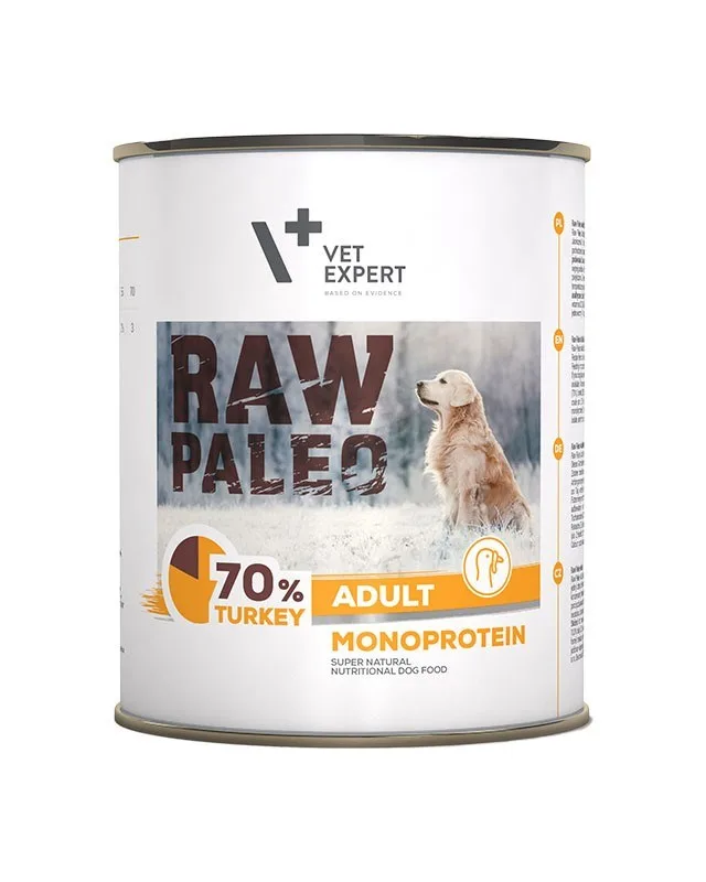 VETEXPERT Raw Paleo Adult Monoprotein Turkey - Wet Dog Food - 800 G