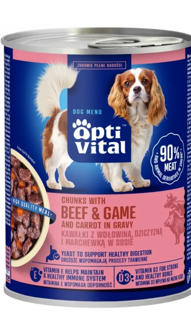 OPTIVITAL Chunks With Beef Game And Carrots In Gravy - Wet Dog Food - 415g