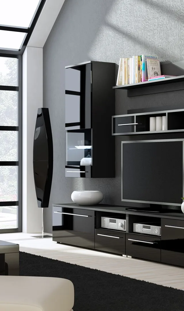 Cama Wall Unit LUNA 260/44/190 Black/Black Gloss