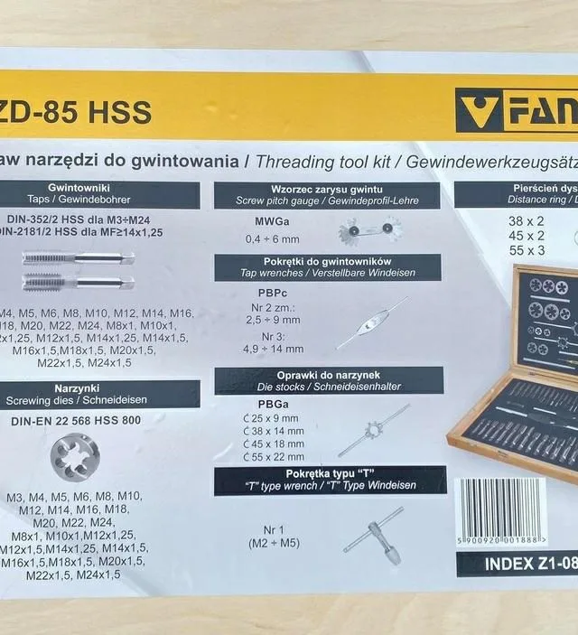 ZESTAW NARZEDZI DO GWINTOWANIA M3-M24 HSS CZD-85