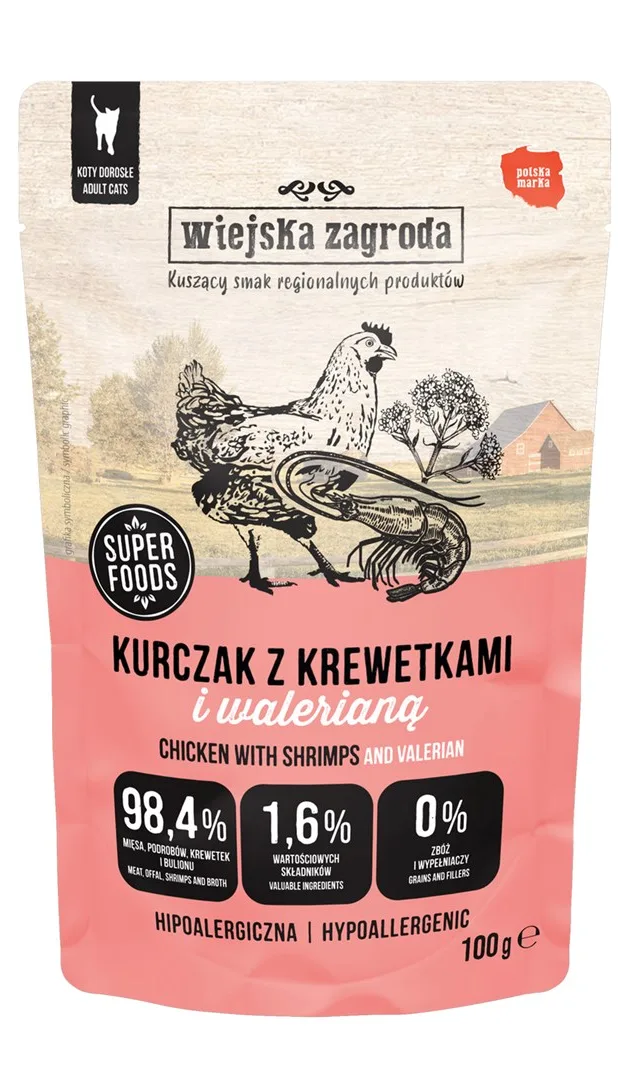 WIEJSKA ZAGRODA Chicken With Shrimps And Valerian – Wet Cat Food – 100g