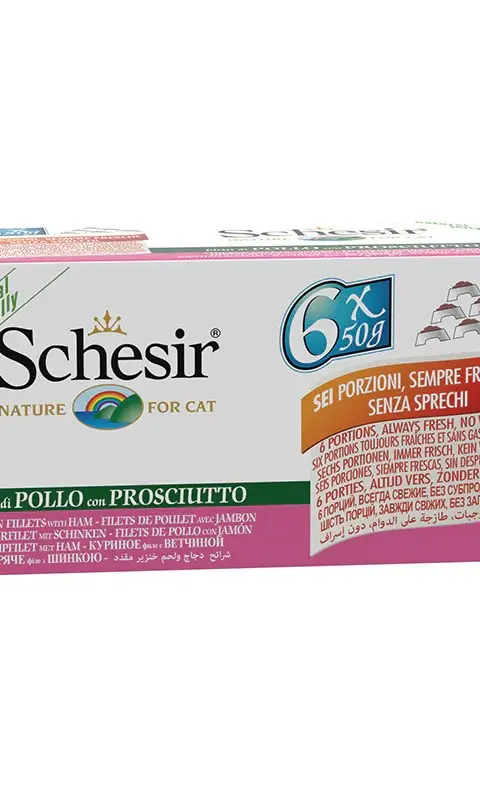 SCHESIR Chicken Fillets With Ham In Jelly - Wet Cat Food - 6x50g