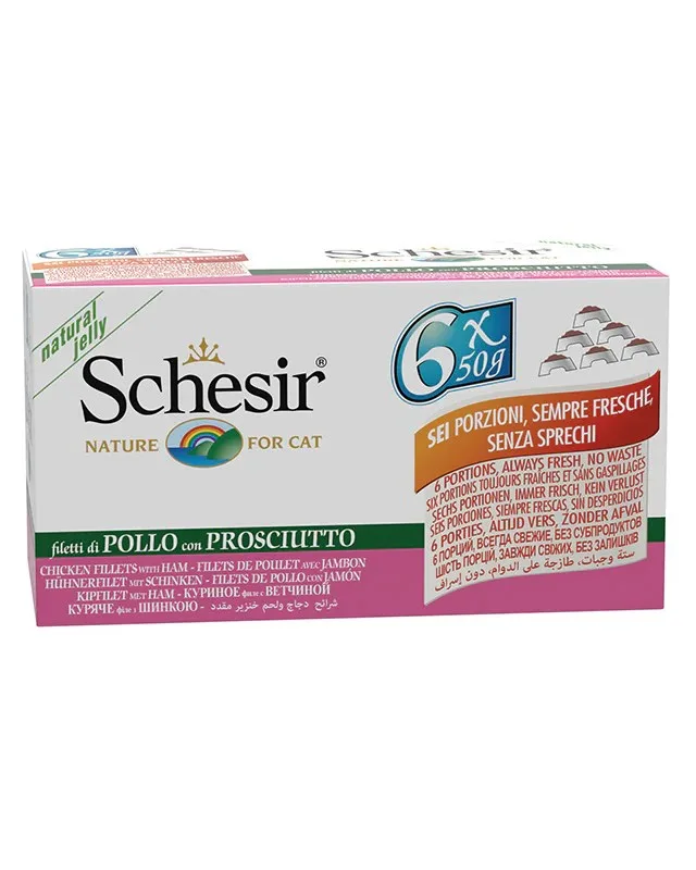 SCHESIR Chicken Fillets With Ham In Jelly - Wet Cat Food - 6x50g
