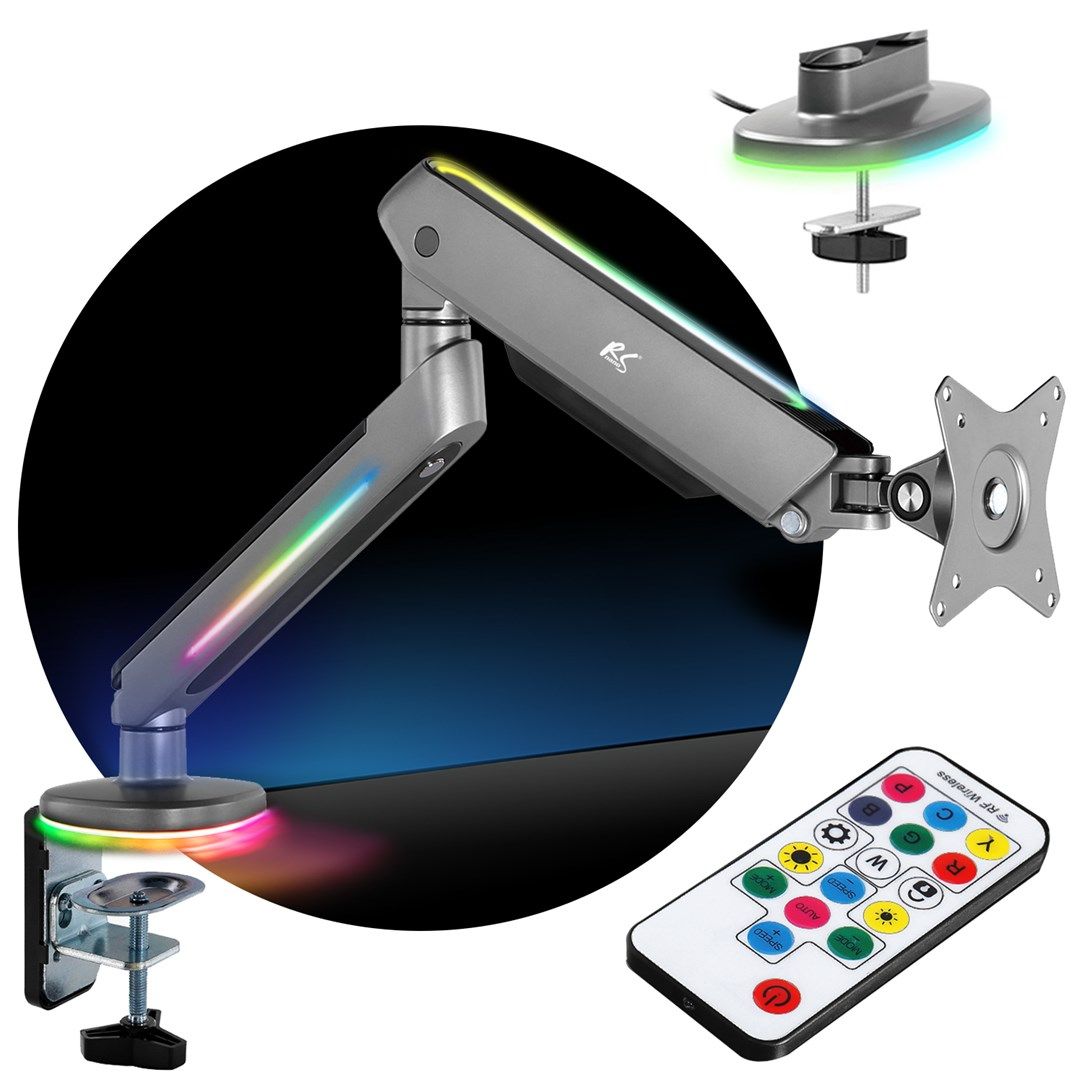 NanoRS Gaming Monitor Mount 17-32 With RGB LED Lighting Desk Mount Height Adjustable Swivel Tilt Max. 9kg VESA 75x75 / 100x100