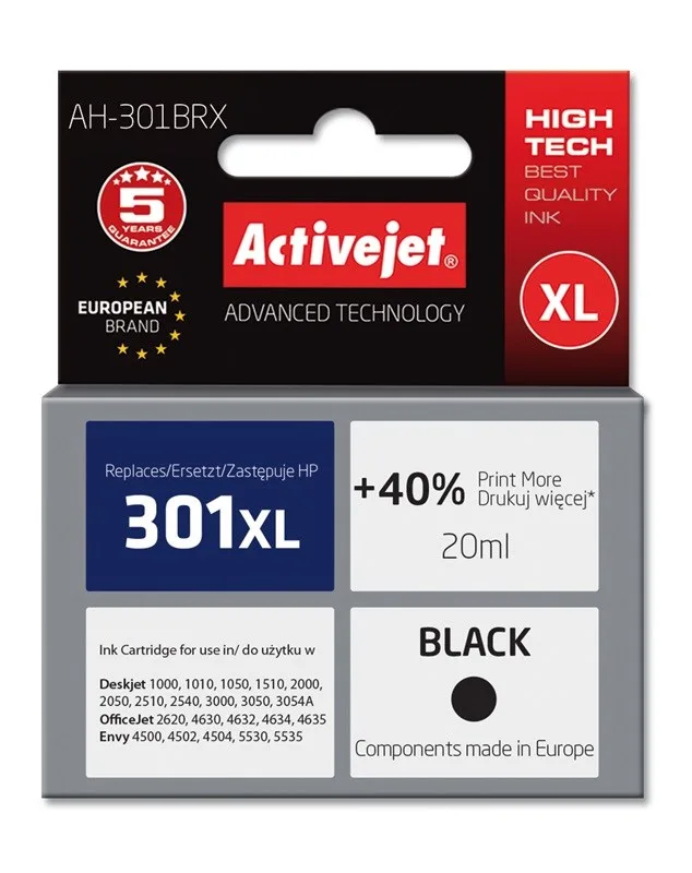 Activejet AH-301BRX ink (replacement for HP 301XL CH563EE; Premium; 20 ml; black)