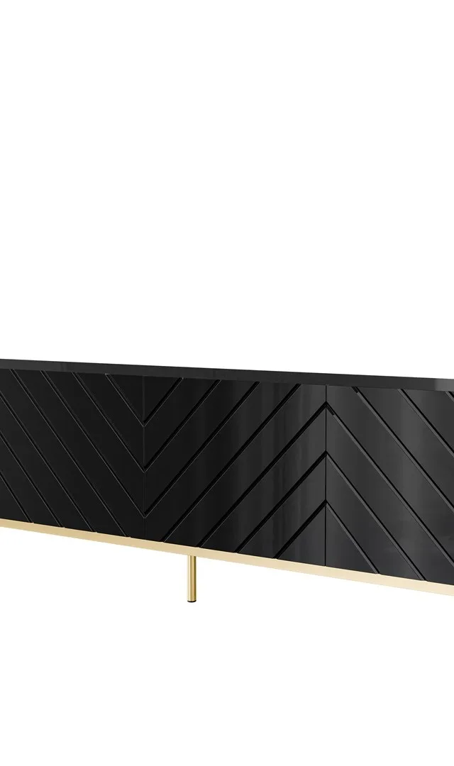 ABETO RTV Cabinet On Golden Steel Frame 200x42x60 Black/Gloss Black