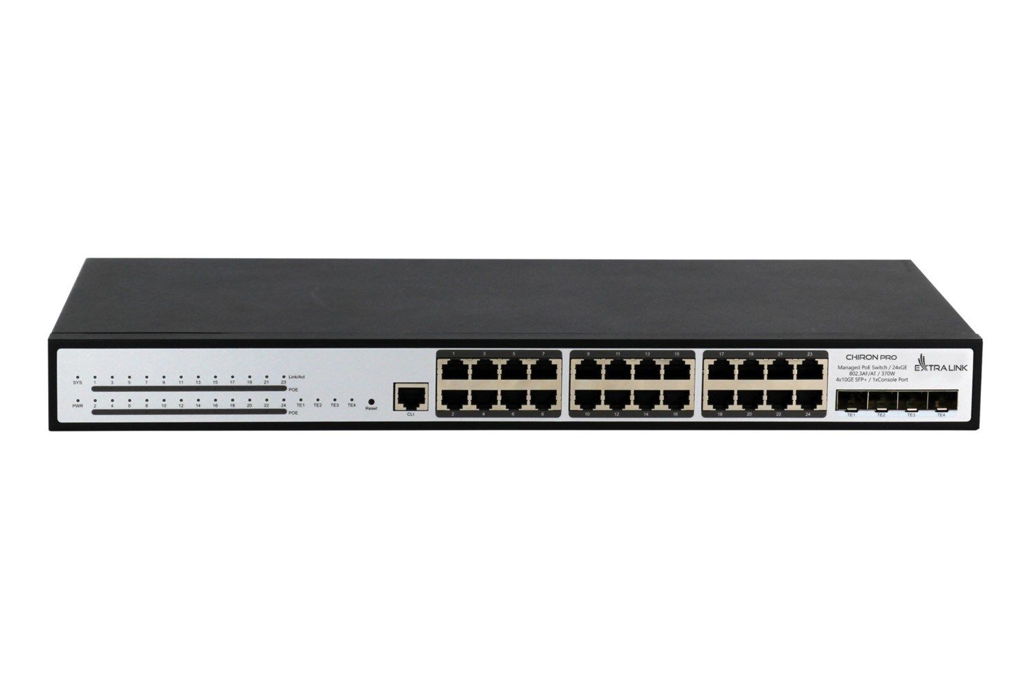 Extralink Chiron Pro PoE Switch, 24x RJ45 1000Mb/S PoE, 4x SFP , L3, Verwaltet, 370W