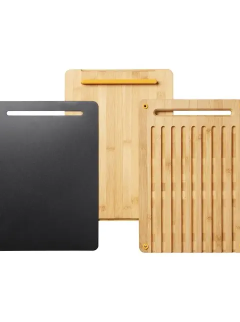 Fiskars 1057550 Kitchen Cutting Board Rectangular Bamboo Plastic Bamboo Black