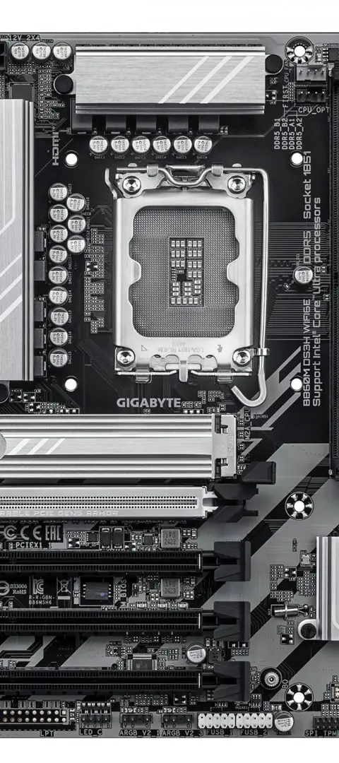 GIGABYTE B860M DS3H WIFI6E Motherboard - Intel Core Ultra Series CPUs, 5+1+2+1 Phases VRM, up to 9066MHz DDR5, 1xPCIe 5.0 + 1xPCIe 4.0 M.2, 2.5GbE LAN, WIFI 6E, USB 3.2 Gen 2