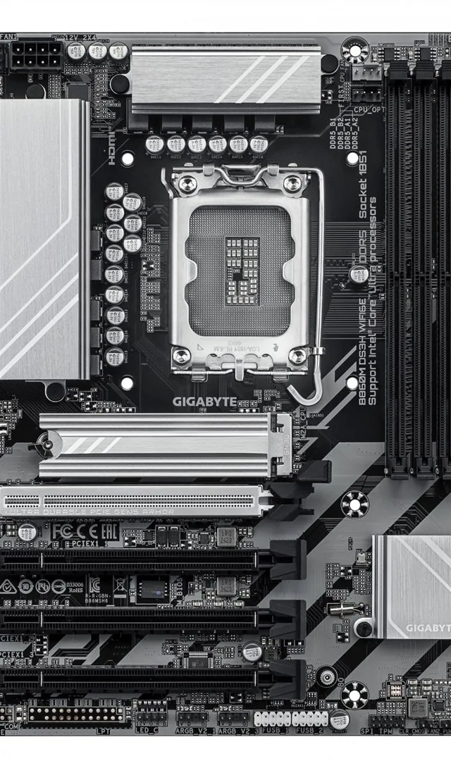 GIGABYTE B860M DS3H WIFI6E Motherboard - Intel Core Ultra Series CPUs, 5+1+2+1 Phases VRM, up to 9066MHz DDR5, 1xPCIe 5.0 + 1xPCIe 4.0 M.2, 2.5GbE LAN, WIFI 6E, USB 3.2 Gen 2