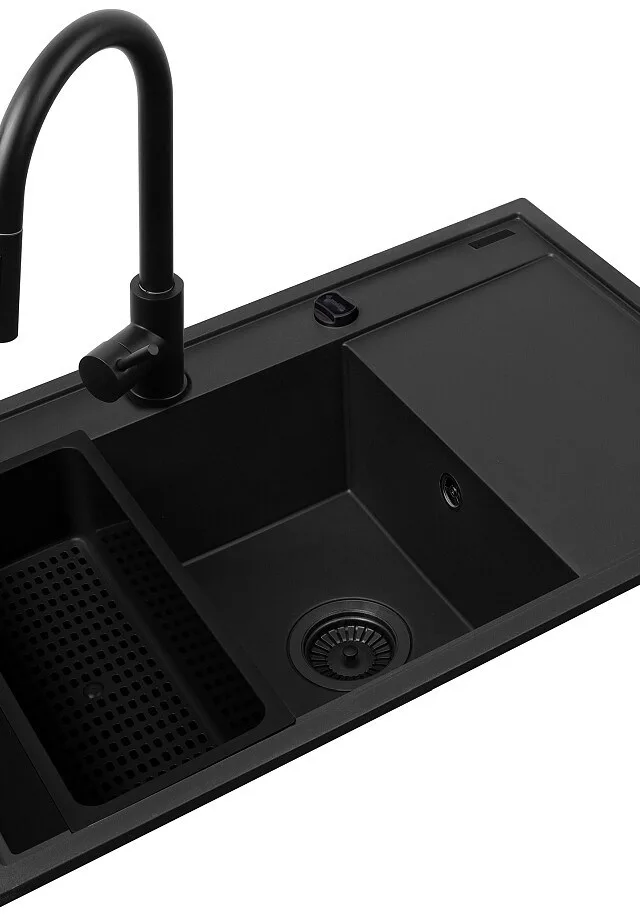 Set - PYRAMIS CAMEA (79X50) 1B 1D L sink + IDEA BLACK EDITION mixer tap - 070168402BE - Volcano
