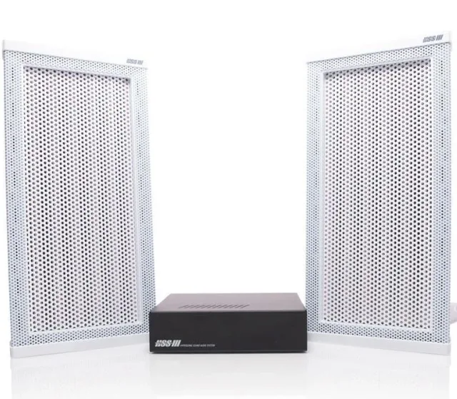 Waves System Stereo Kit: 2x Hypersound HSS3000EB Directional Speaker In White With Dedicated Mounts And HSS3000 AMP Amplifier