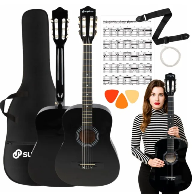 SUPRIMO CGS2 BK Gitara Klasyczna 4/4 Czarna Do Nau