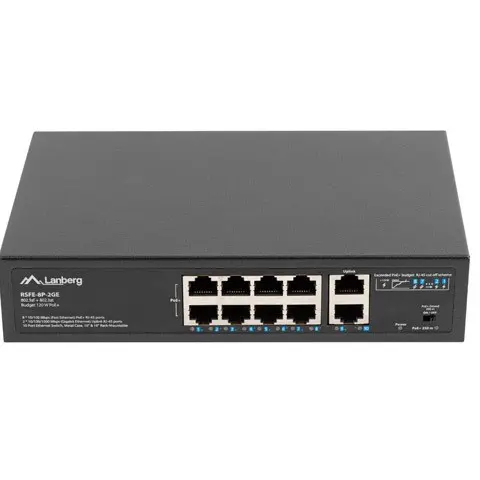 Lanberg RSFE-8P-2GE-120 network switch Unmanaged Gigabit Ethernet (10/100/1000) Power over Ethernet (PoE) 1U Black