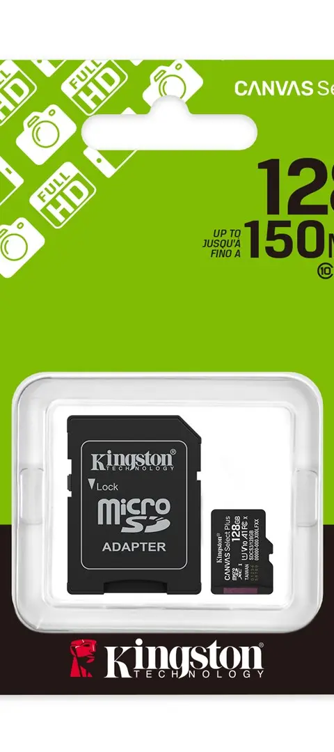 Kingston Technology 128GB microSDXC Canvas Select Plus Gen3 150MB/s A1 Card + Adapter