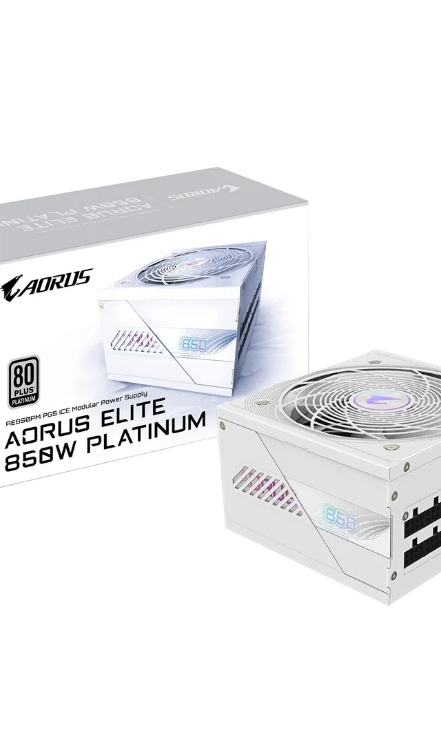 GIGABYTE AORUS ELITE P850W ICE Power Supply - PCIe 5.0, 80 PLUS Platinum, Fully Modular Design, 120mm Fan, ATX 3.0 compatible, EU Plug