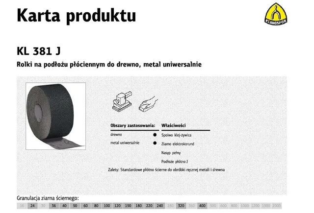 KLINGSPOR PŁÓTNO ROLKA 150mm 40 KL381J (30mb)